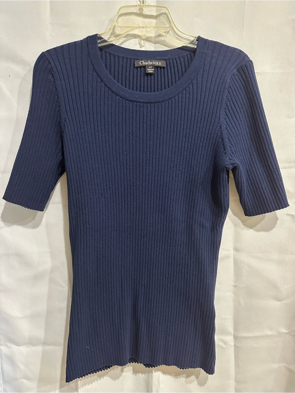 Chadwicks Navy Ribbed Elbow Length Sleeve Tee Size Large/Tall